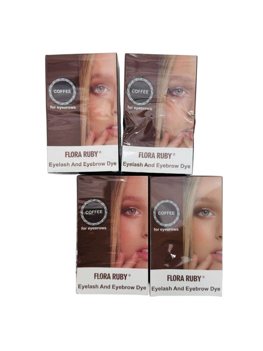 Flora Ruby COFFEE Eyelash & Eyebrow Dye Tint Kit 4-Pack Exp 11/26